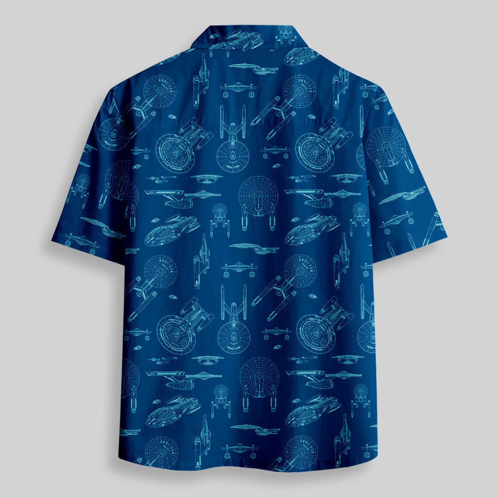 Spaceship Line Drawing Button Up Pocket Shirt