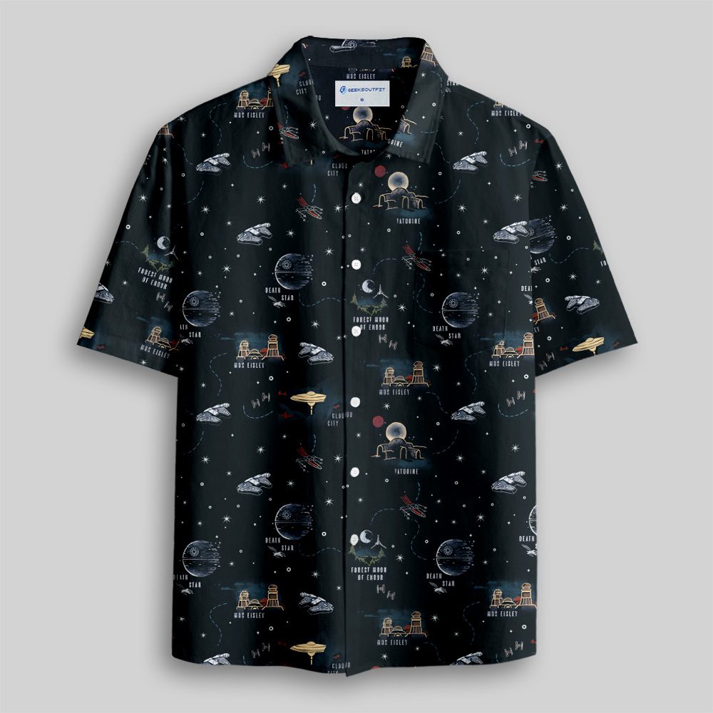 Space War Map Button Up Pocket Shirt