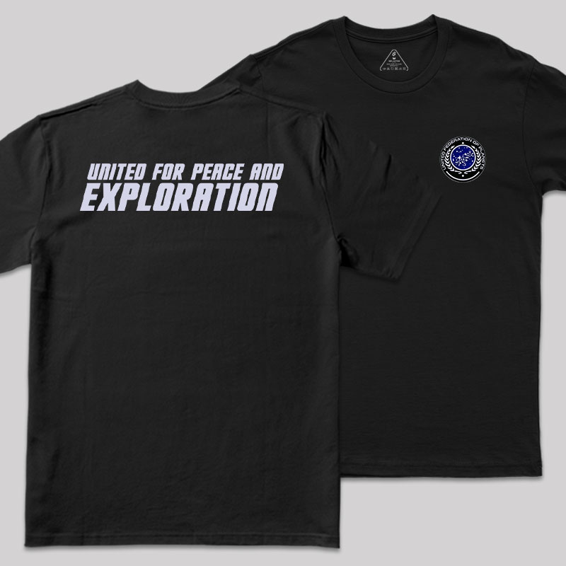 United For Peace And Exploration Front and Back Printing Geek T-Shirt