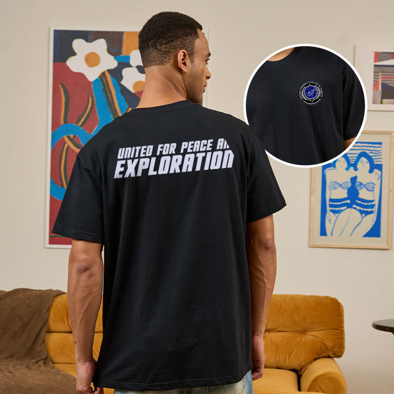 United For Peace And Exploration Front and Back Printing Geek T-Shirt
