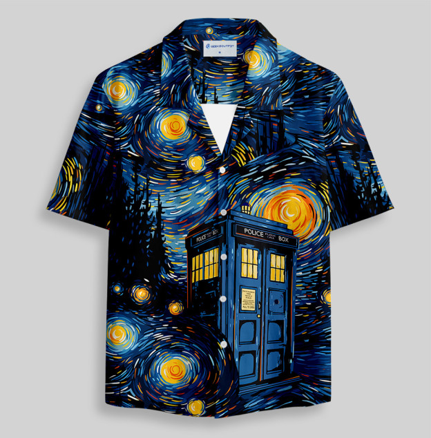 Starry Night Phone Booth Button Up Pocket Shirt
