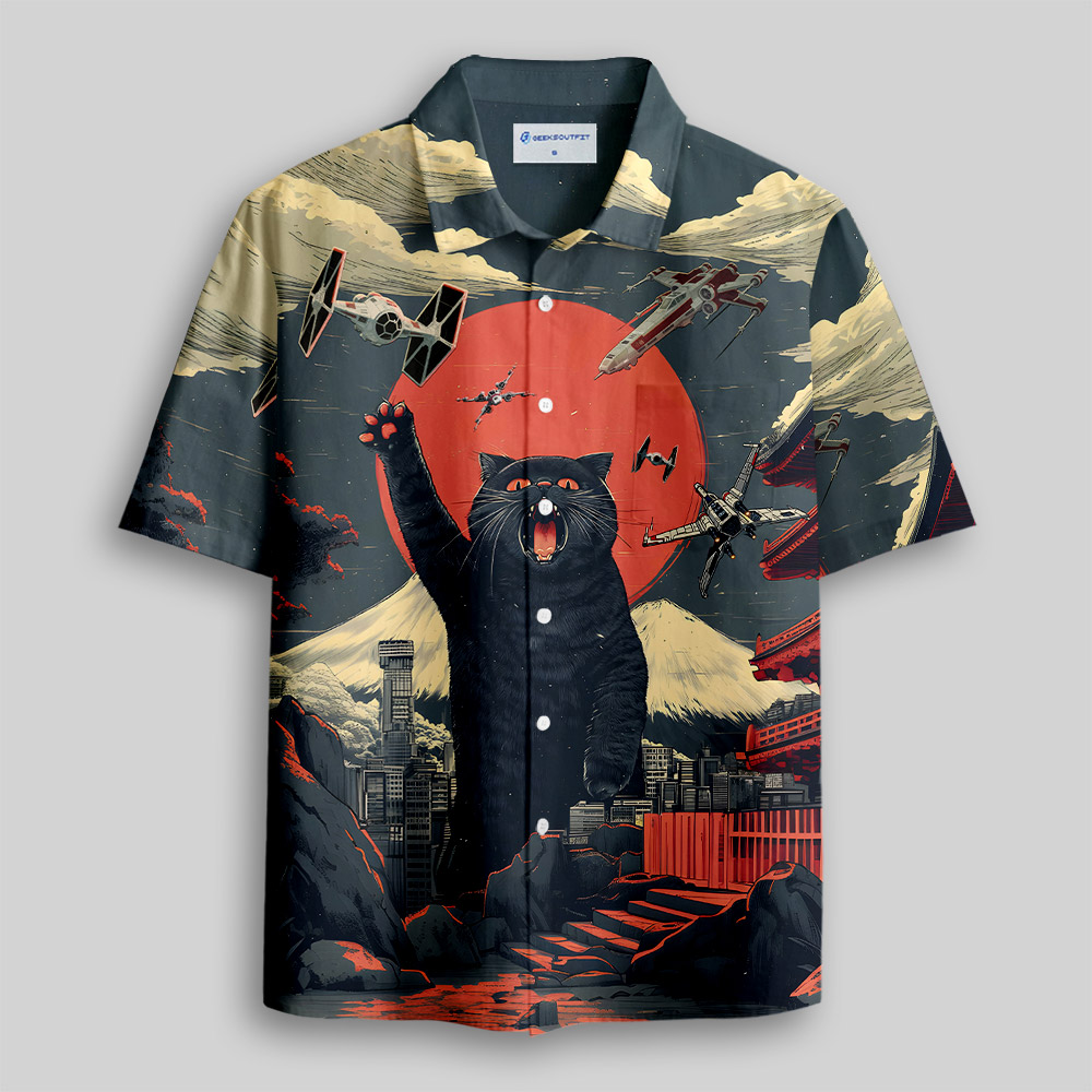 Giant Cat Sci-Fi Button Up Pocket Shirt