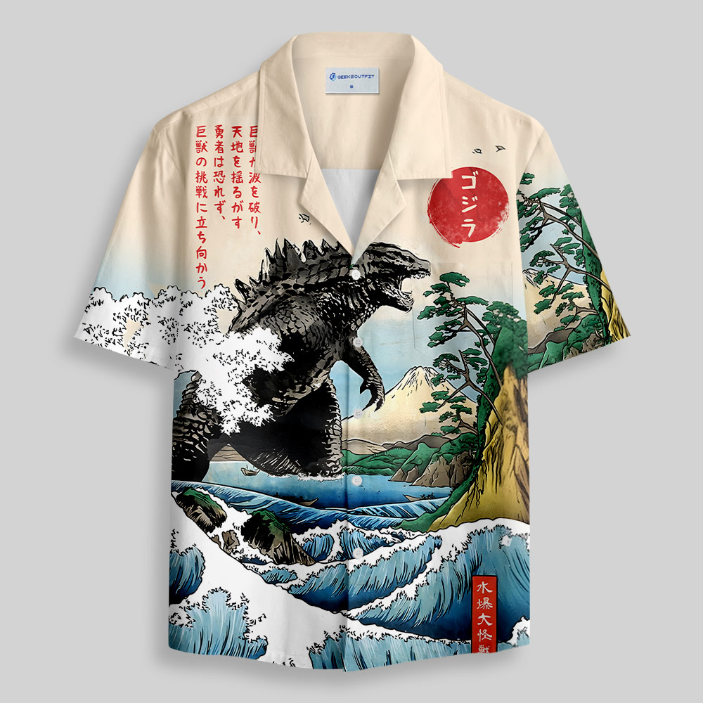 Dinosaur Ukiyo-e Button Up Pocket Shirt
