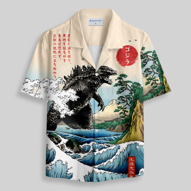 Dinosaur Ukiyo-e Button Up Pocket Shirt