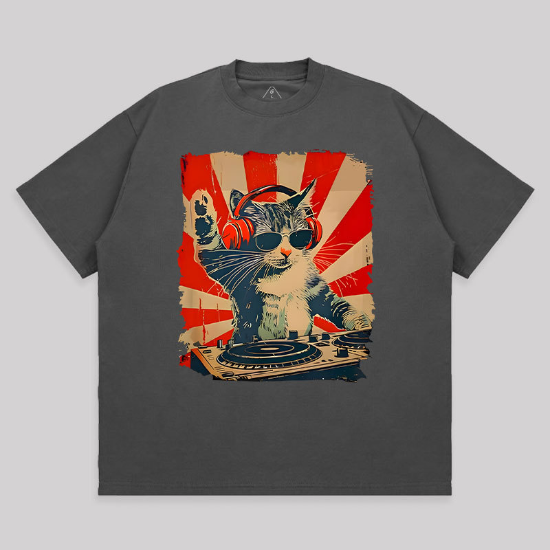 Rock Music Cat Unisex Oversized T-shirt