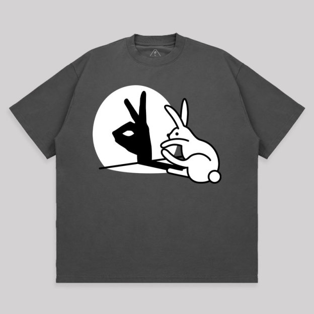 Funny Rabbit Hand Shadow Unisex Oversized T-shirt