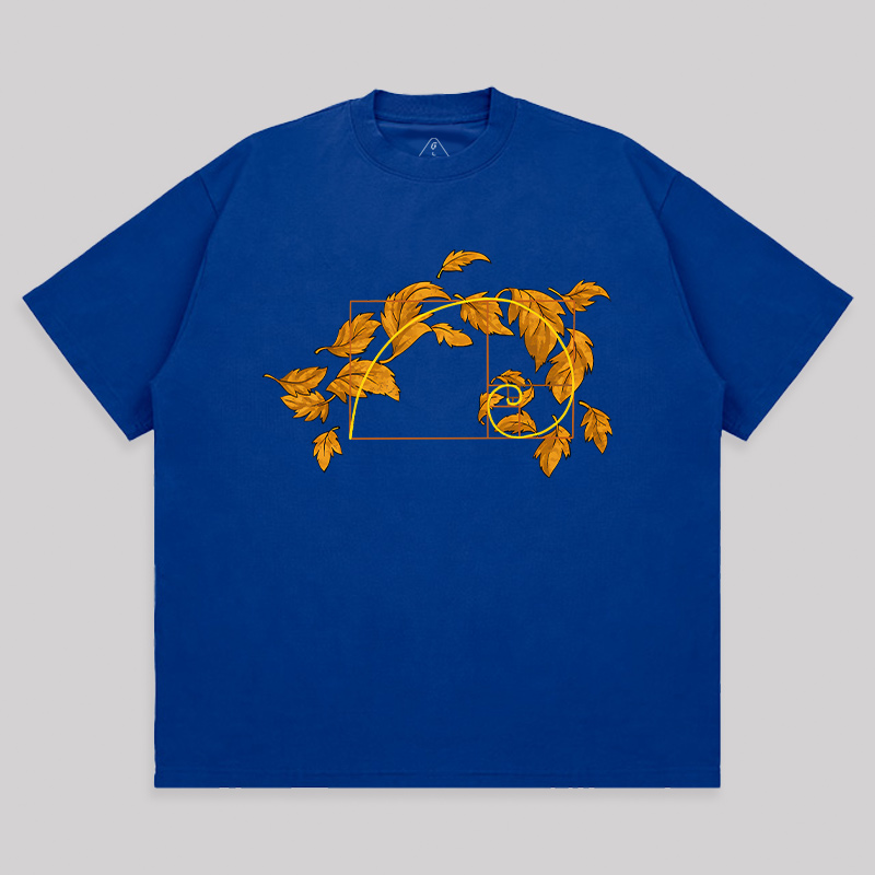 Autumn Wind Blowing Leaves in Fibonacci Unisex Oversized T-shirt