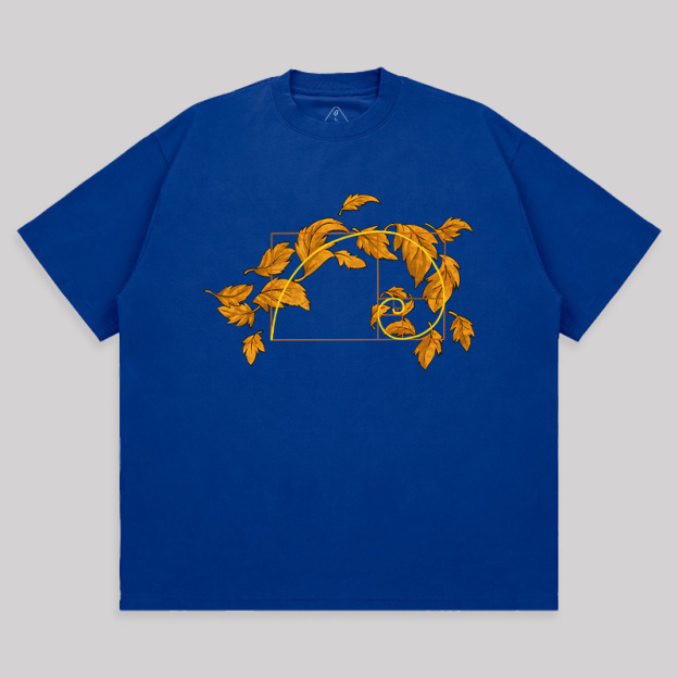 Autumn Wind Blowing Leaves in Fibonacci Unisex Oversized T-shirt