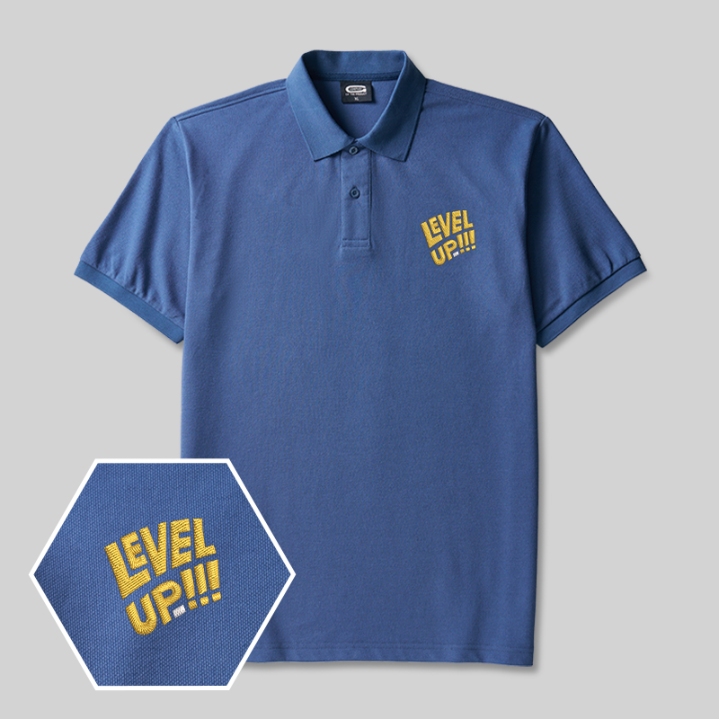 Level Up Geek Embroidered Polo Shirts