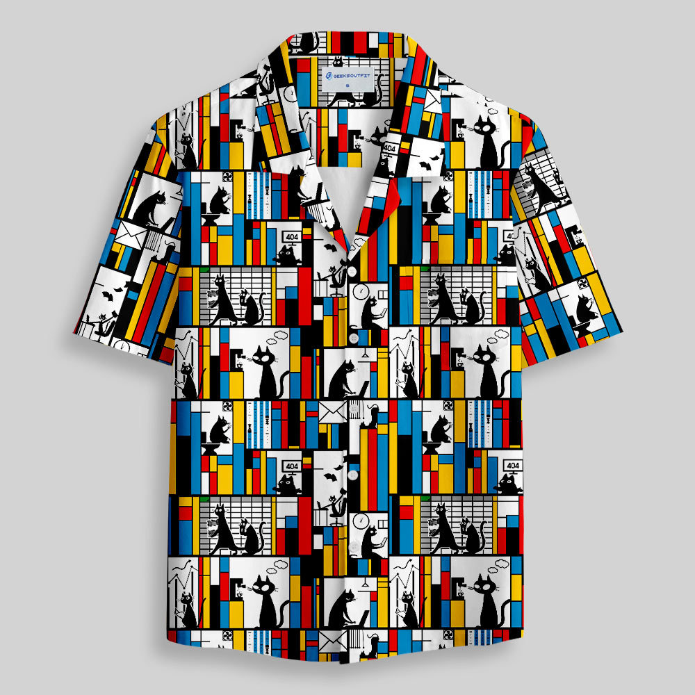 Office Cat Button Up Pocket Shirt
