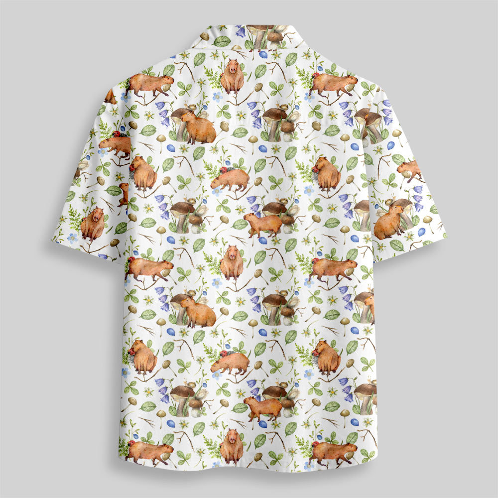Watercolor Capybara Button Up Pocket Shirt