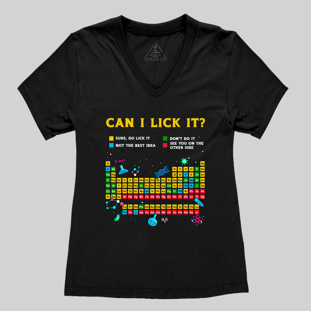 Can I Lick It Periodic Table Geek Women's V-Neck T-shirt