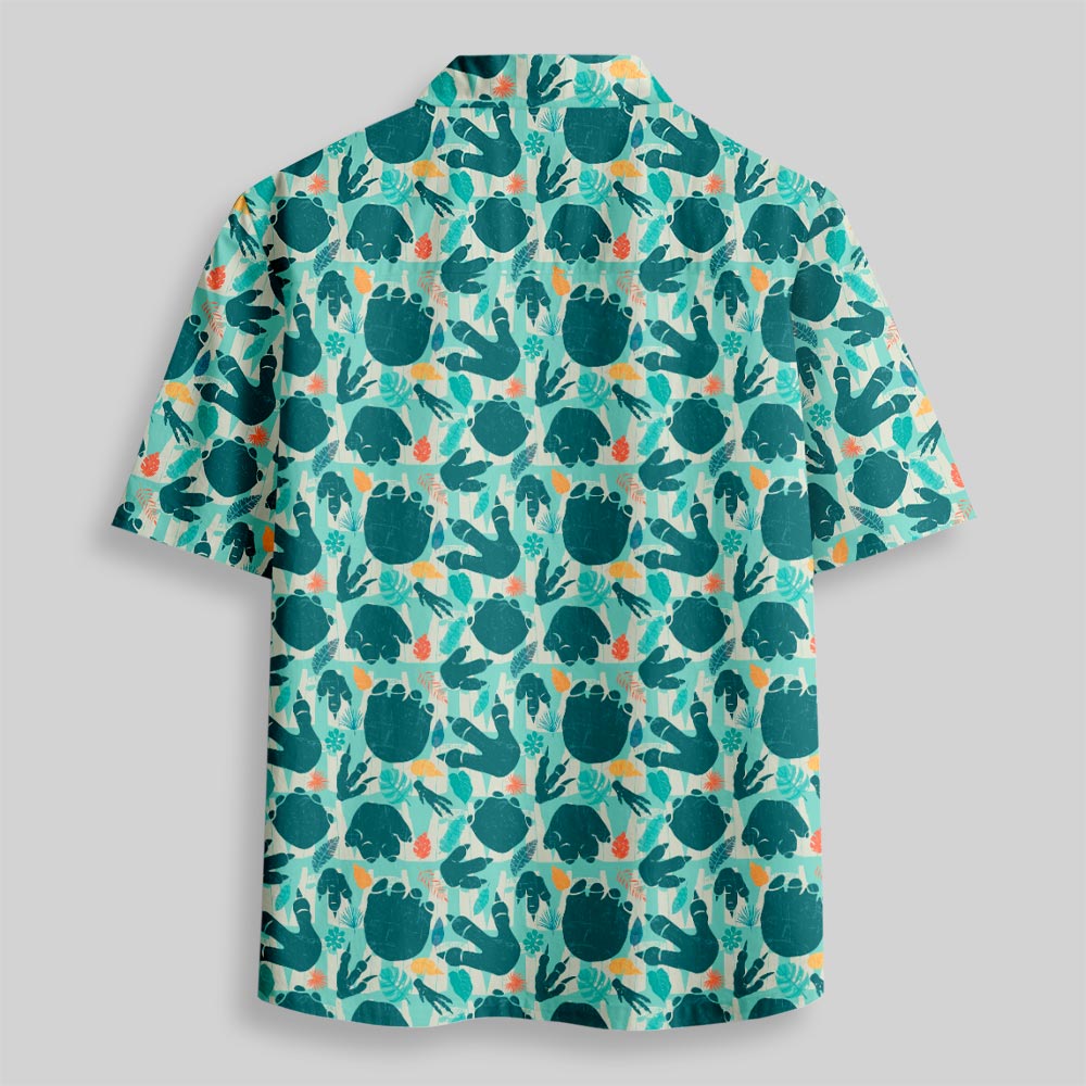 Dinosaur Footprints Hawaii Button Up Pocket Shirt