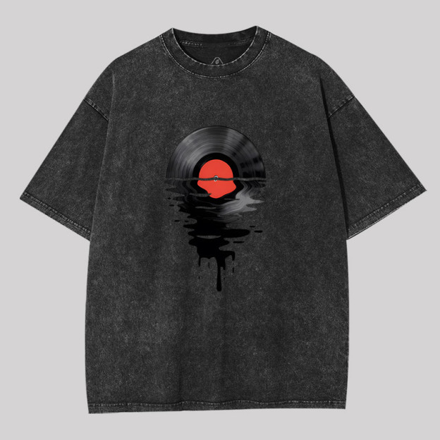 Vinyl LP Music Record Sunset Red Geek Washed T-shirt