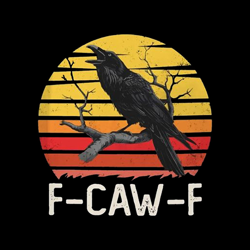 F CAW F Vintage Sunset Raven Graphic Geek T-Shirt