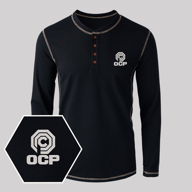 OCP Embroidered Long Sleeve Henley Shirts