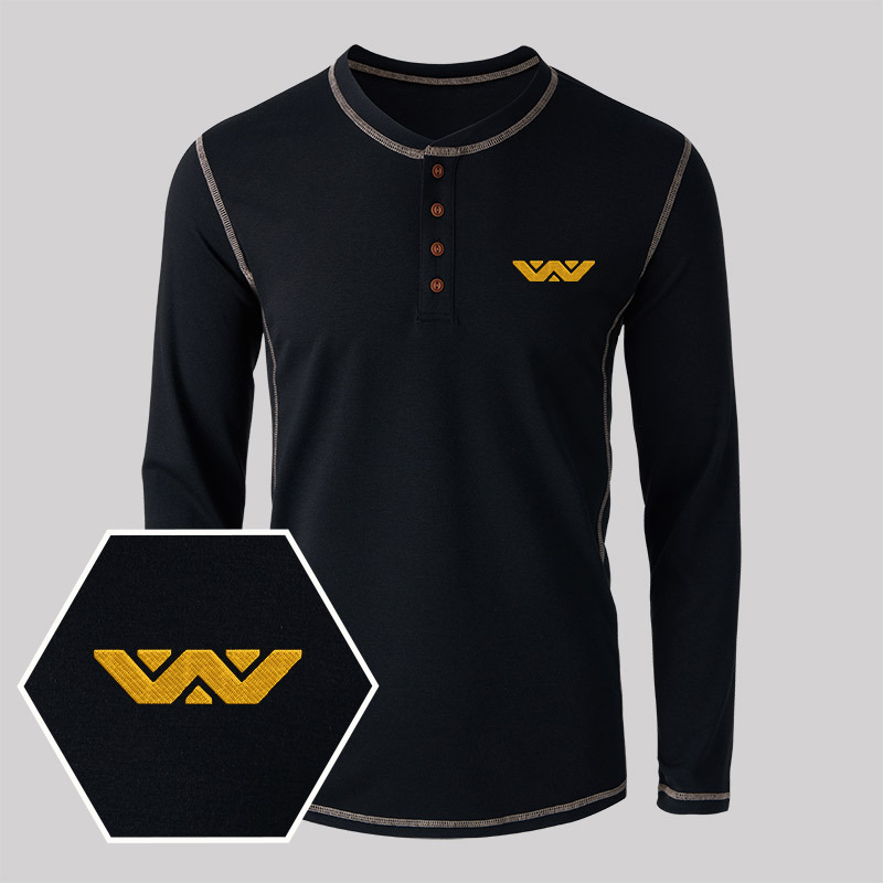 Weyland Corp Embroidered Long Sleeve Henley Shirts