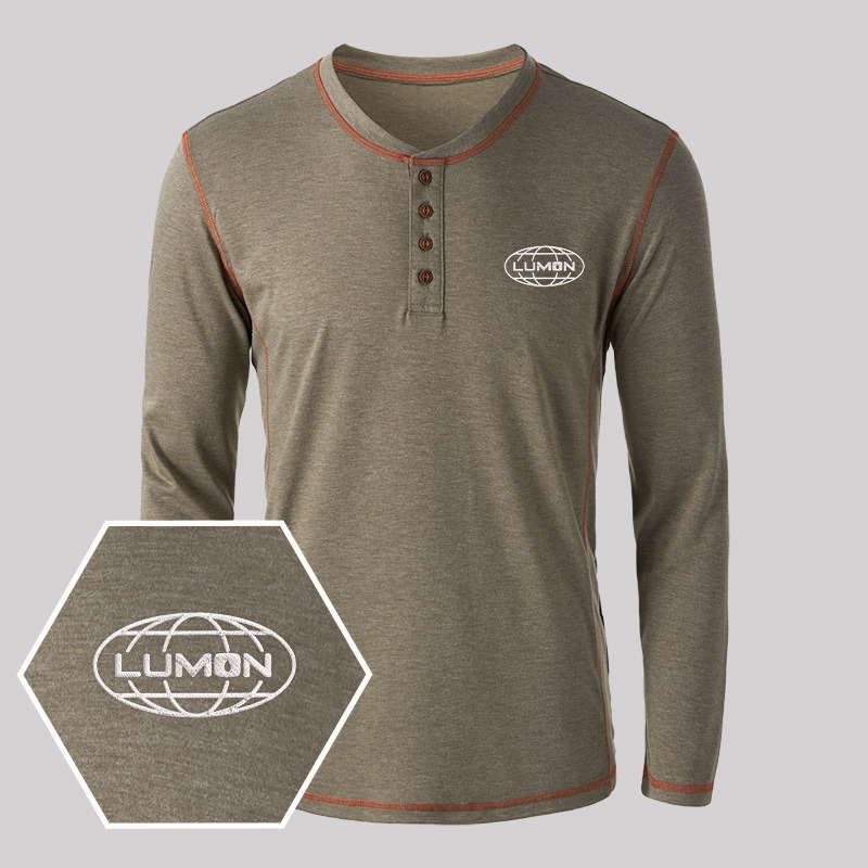 Geeksoutfit Geek Embroidered Long Sleeve Henley Shirts for Sale online
