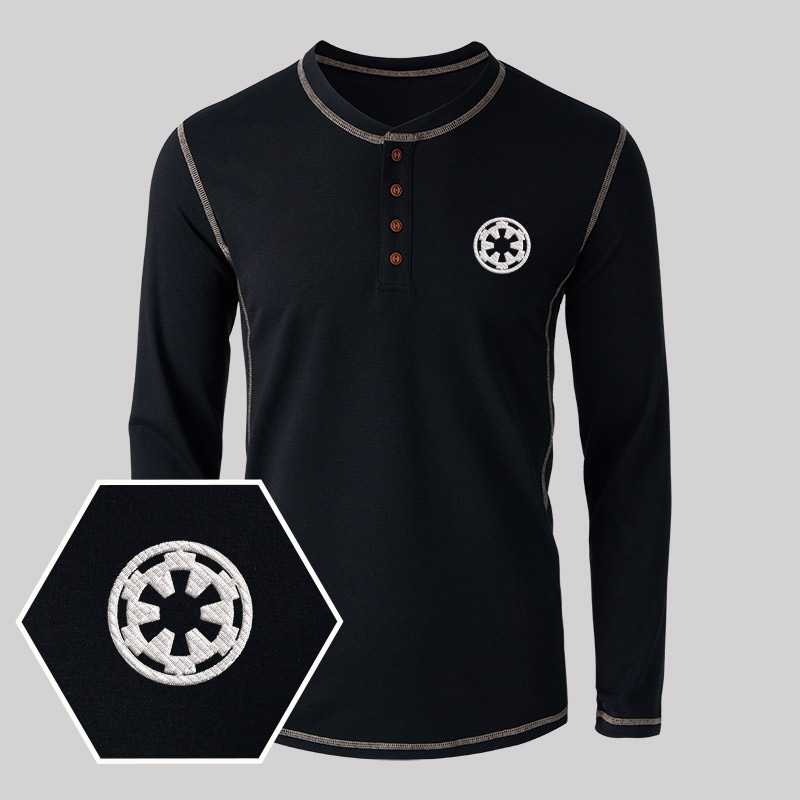 Wheel Smart Controller Embroidered Long Sleeve Henley Shirts