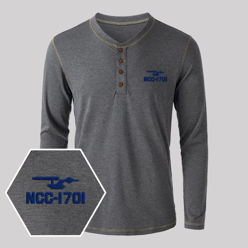 Ncc 1701 Embroidered Long Sleeve Henley Shirts