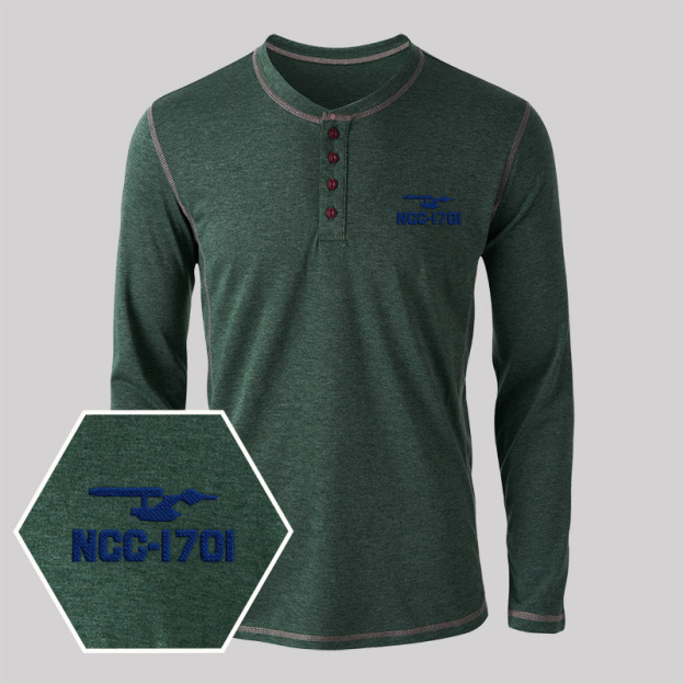 Ncc 1701 Embroidered Long Sleeve Henley Shirts