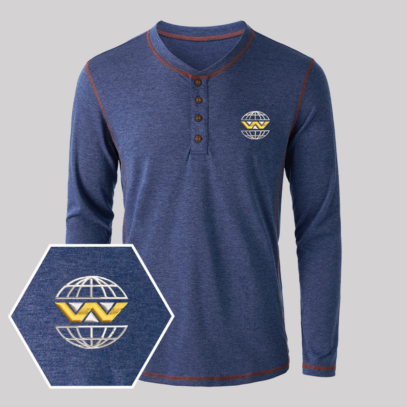 Weyland Yutani Embroidered Long Sleeve Henley Shirts