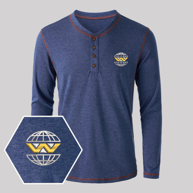 Weyland Yutani Embroidered Long Sleeve Henley Shirts