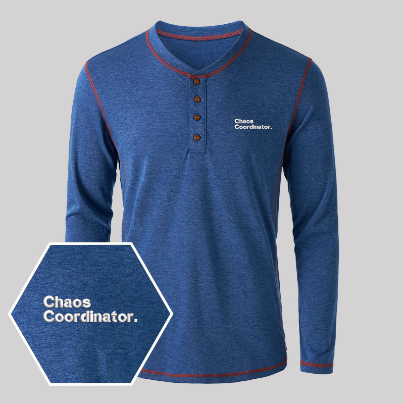 Chaos Coordinator Embroidered Long Sleeve Henley Shirts