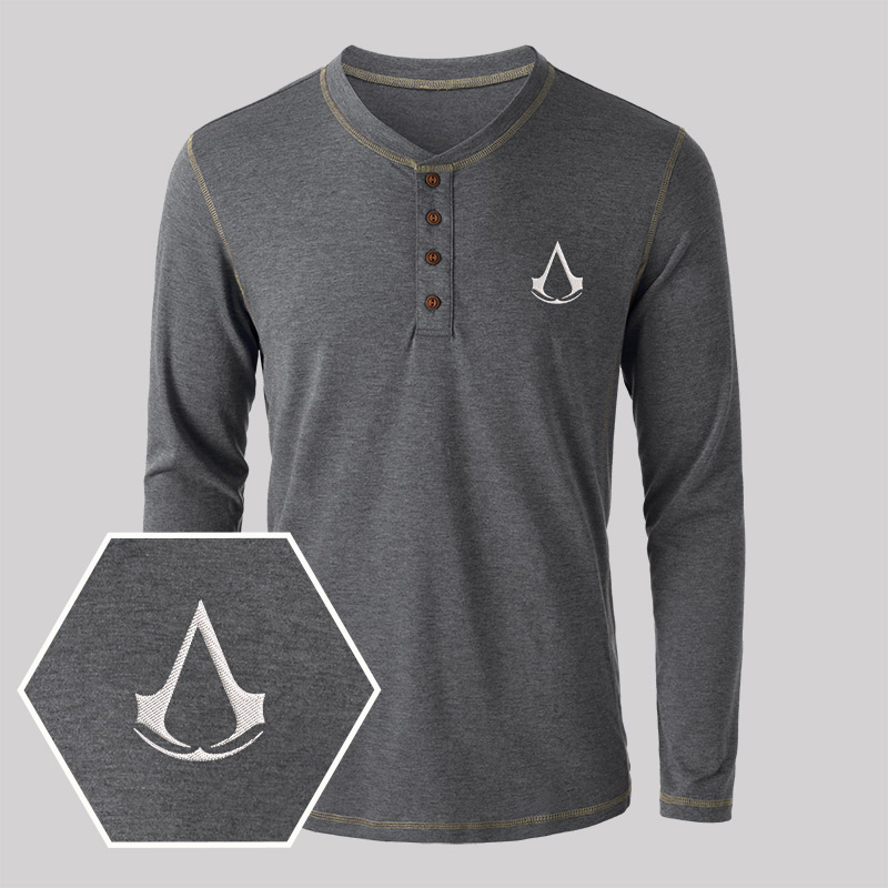 Assassin's Creed Embroidered Long Sleeve Henley Shirts
