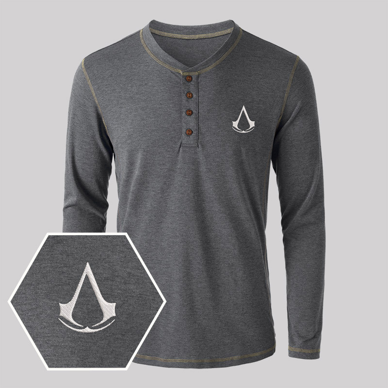 Assassin's Creed Embroidered Long Sleeve Henley Shirts
