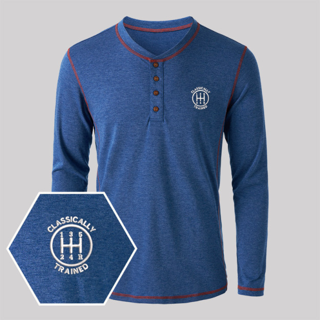 Classically Trained Embroidered Long Sleeve Henley Shirts