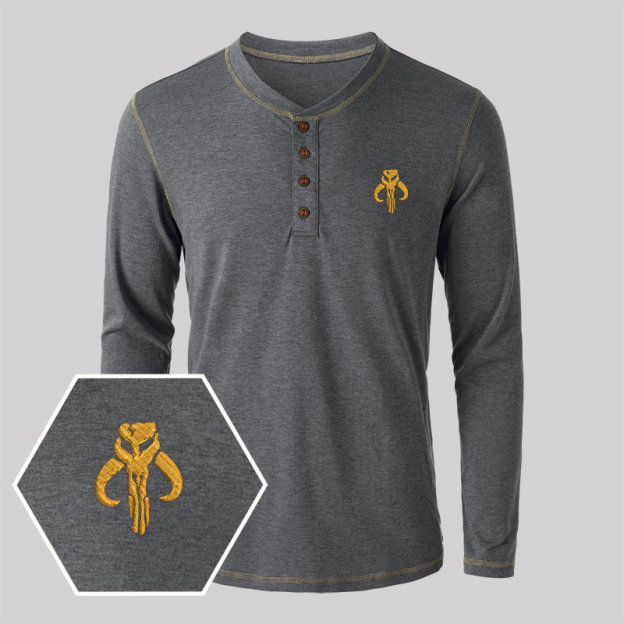 Mythosaur Embroidered Long Sleeve Henley Shirts