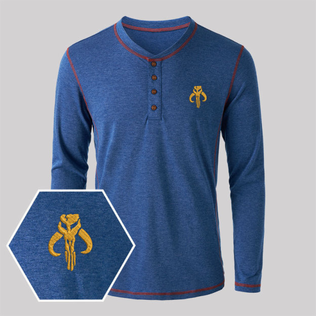 Mythosaur Embroidered Long Sleeve Henley Shirts