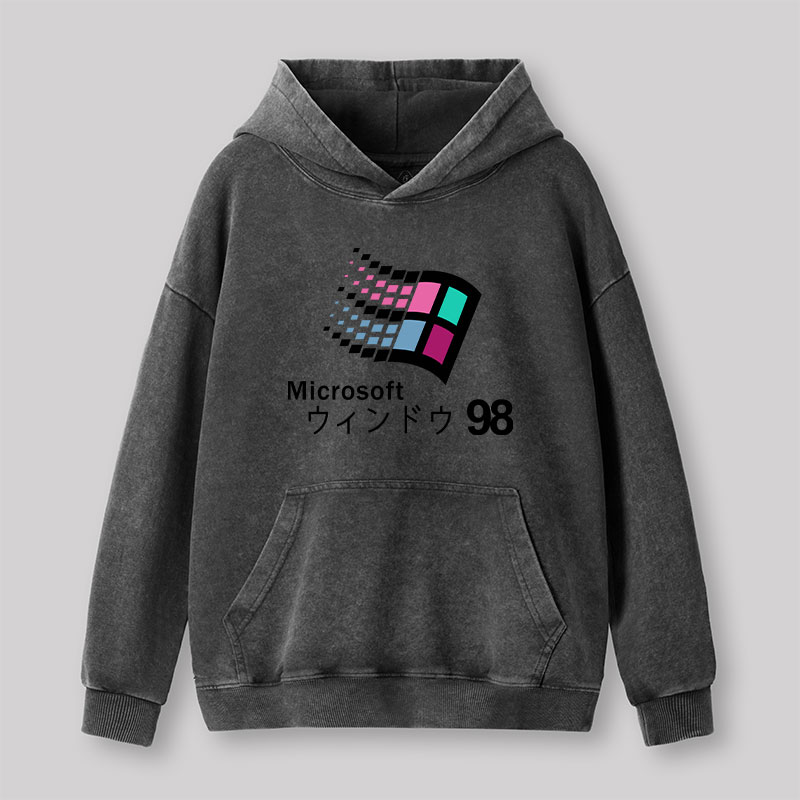 Geeksoutfit Microsoft Windows 98 Vaporwave Washed Hoodie for