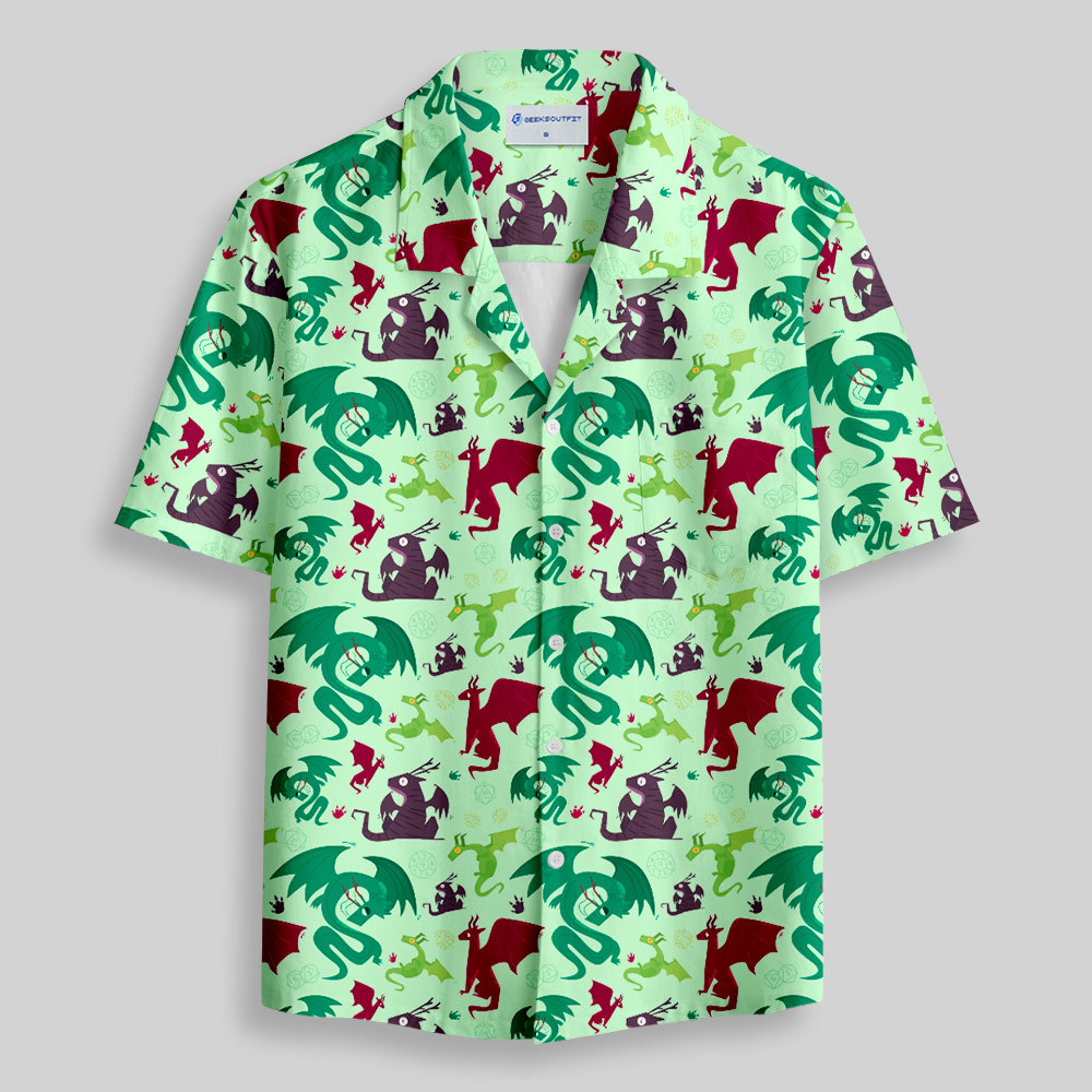 D&D Dragons Pistachio Green Button Up Pocket Shirt