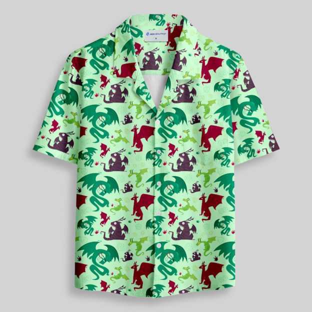 D&D Dragons Pistachio Green Button Up Pocket Shirt