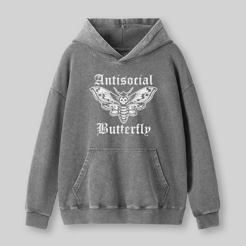 Funny Antisocial Butterfly Washed Hoodie