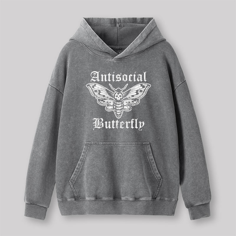 Funny Antisocial Butterfly Washed Hoodie
