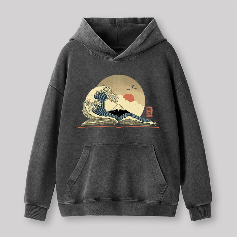 The Great Wave of Knowledge Geek Washed Hoodie