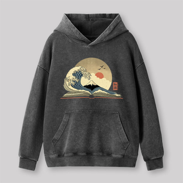 The Great Wave of Knowledge Geek Washed Hoodie