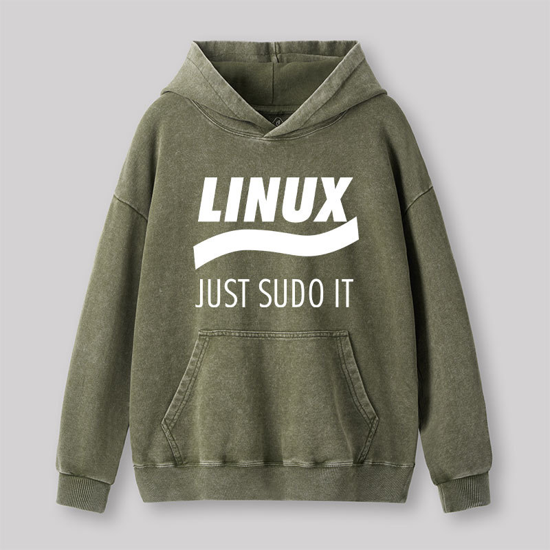 Linux Just Sudo It Geek Washed Hoodie