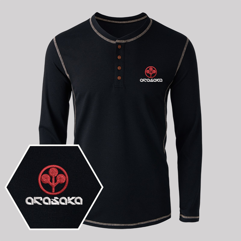 Arasaka Elite Geek Embroidered Long Sleeve Henley Shirts