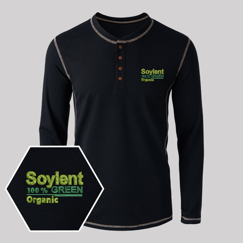 Soylent Green Geek Embroidered Long Sleeve Henley Shirts