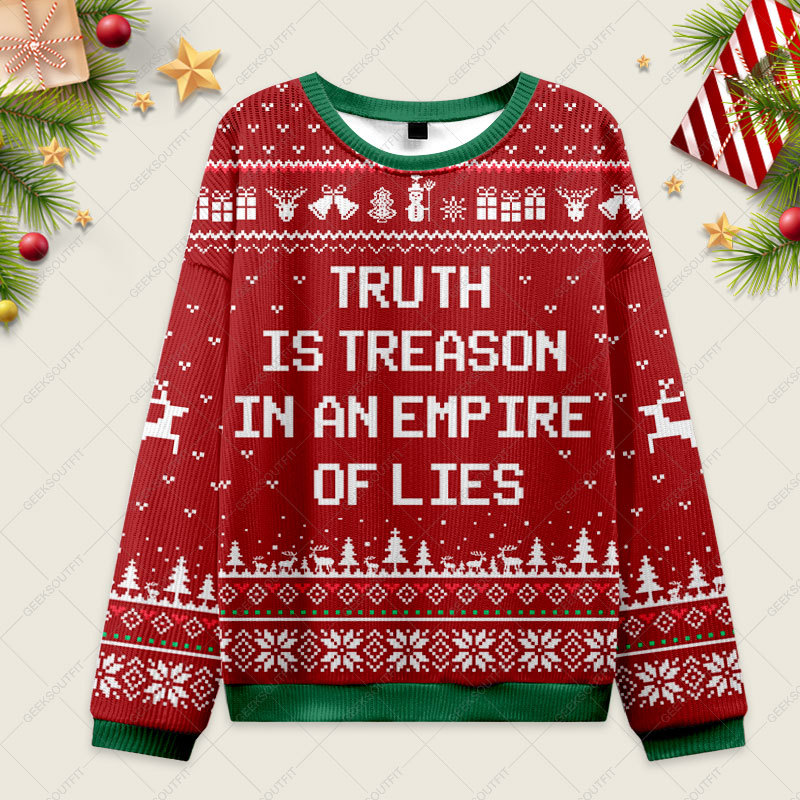 Geeksoutfit Truth Is Treason Ugly Christmas Fuzzy Fleece Sweatshirt for Sale
