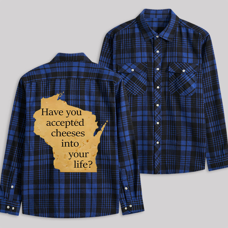 Wisconsin Cheese Pun Plaid Flannel Shirt