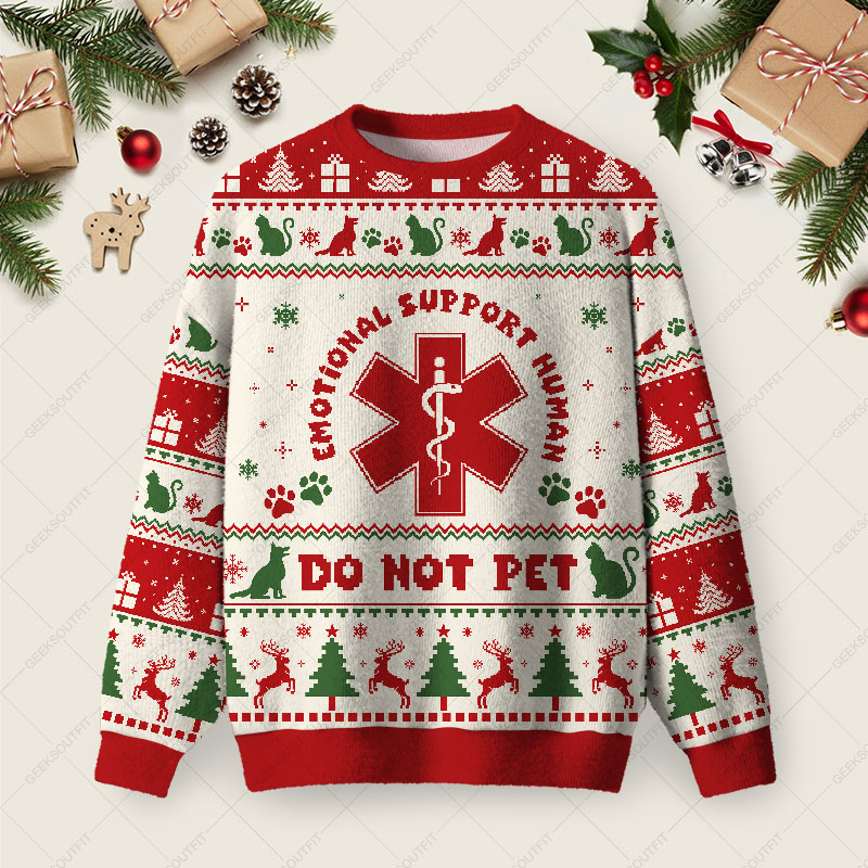 EMOTIONAL SUPPORT HUMAN Ugly Christmas Fuzzy Fleece Sweatshirt