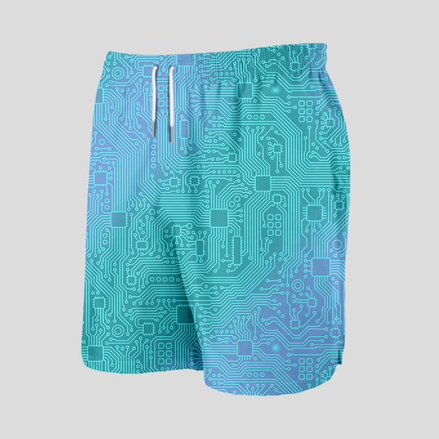 Computer Circuit Board Lake Green Geeky Drawstring Shorts