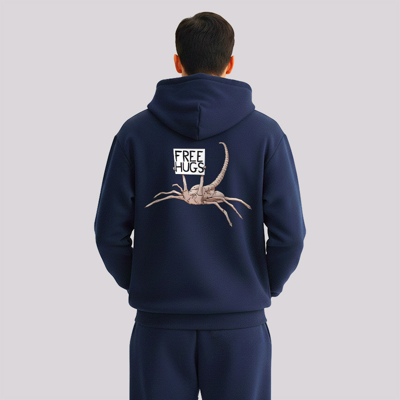 Free Hugs Alien Front and Back Printed Geek Fleece Hoodie Set