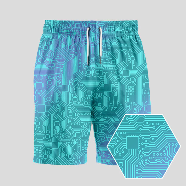Computer Circuit Board Lake Green Geeky Drawstring Shorts