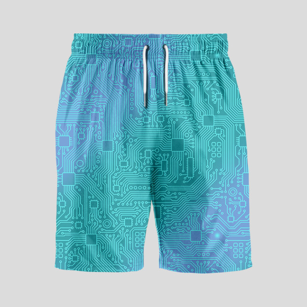 Computer Circuit Board Lake Green Geeky Drawstring Shorts